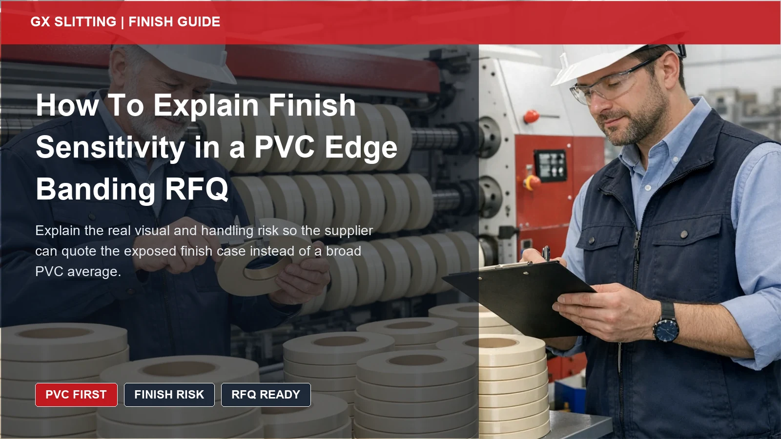 PVC finish sensitivity guide cover showing uniform ivory slit rolls and buyer review of visual quality risk